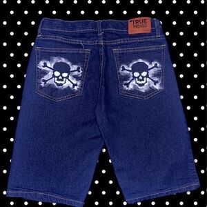 Dark Blue Skull Design Jean Shorts